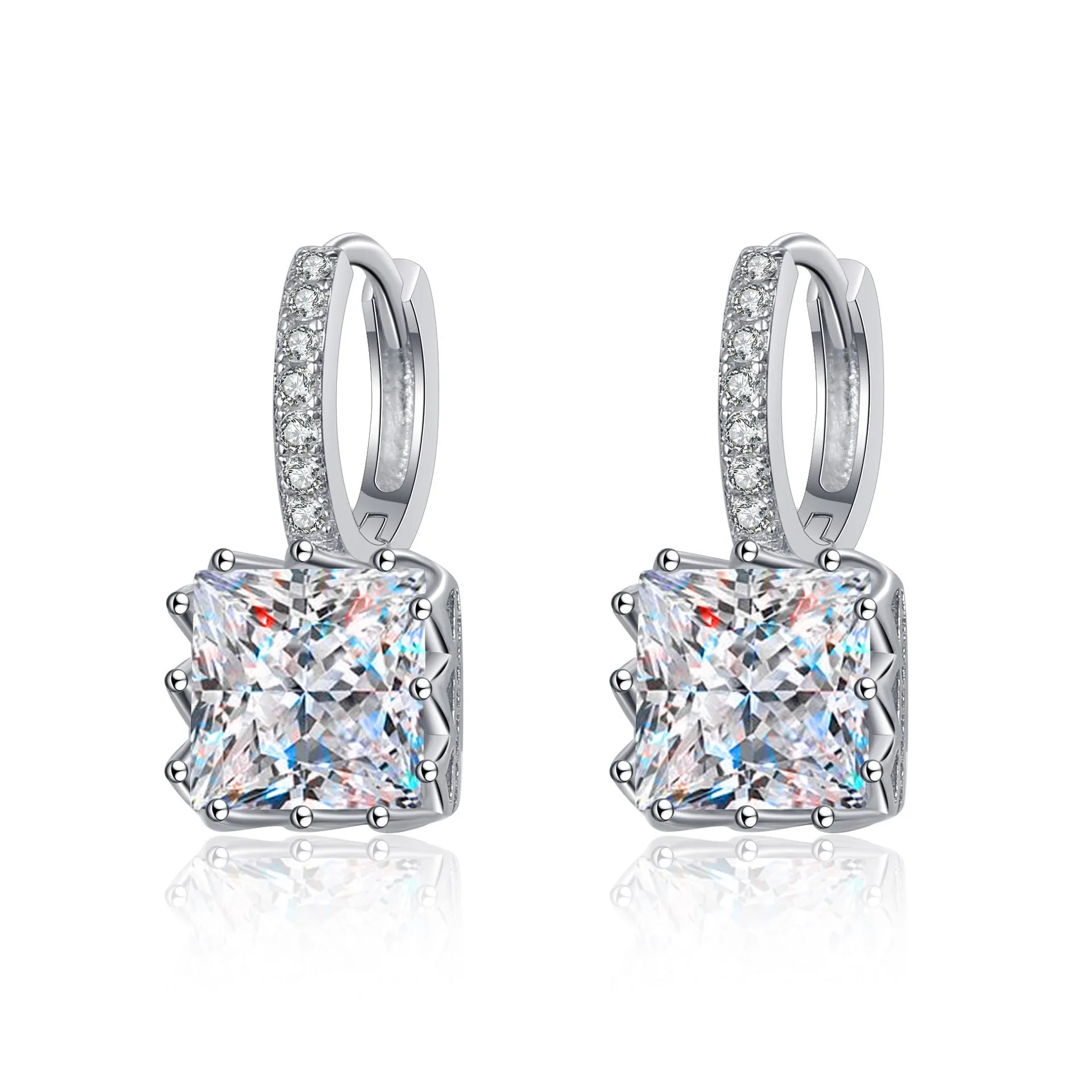 Huggie with Solitaire Moissanite, Solid Silver Earrings; Wedding Jewelry Diamond -EM035