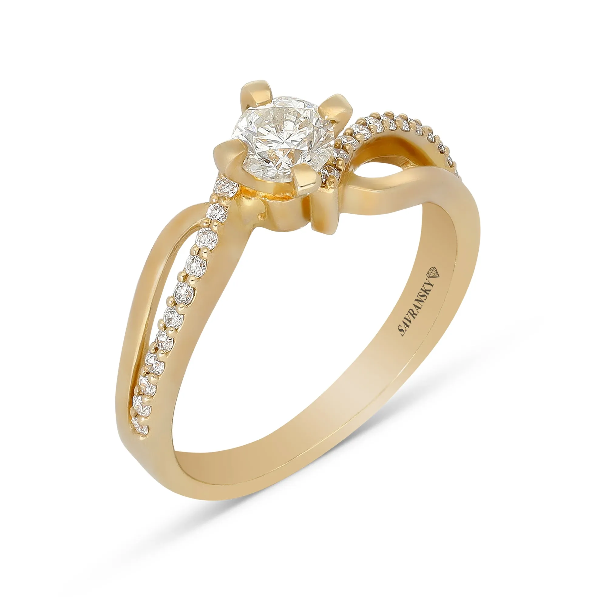 Infinity Yellow Gold Round Diamond Solitaire Engagement Ring