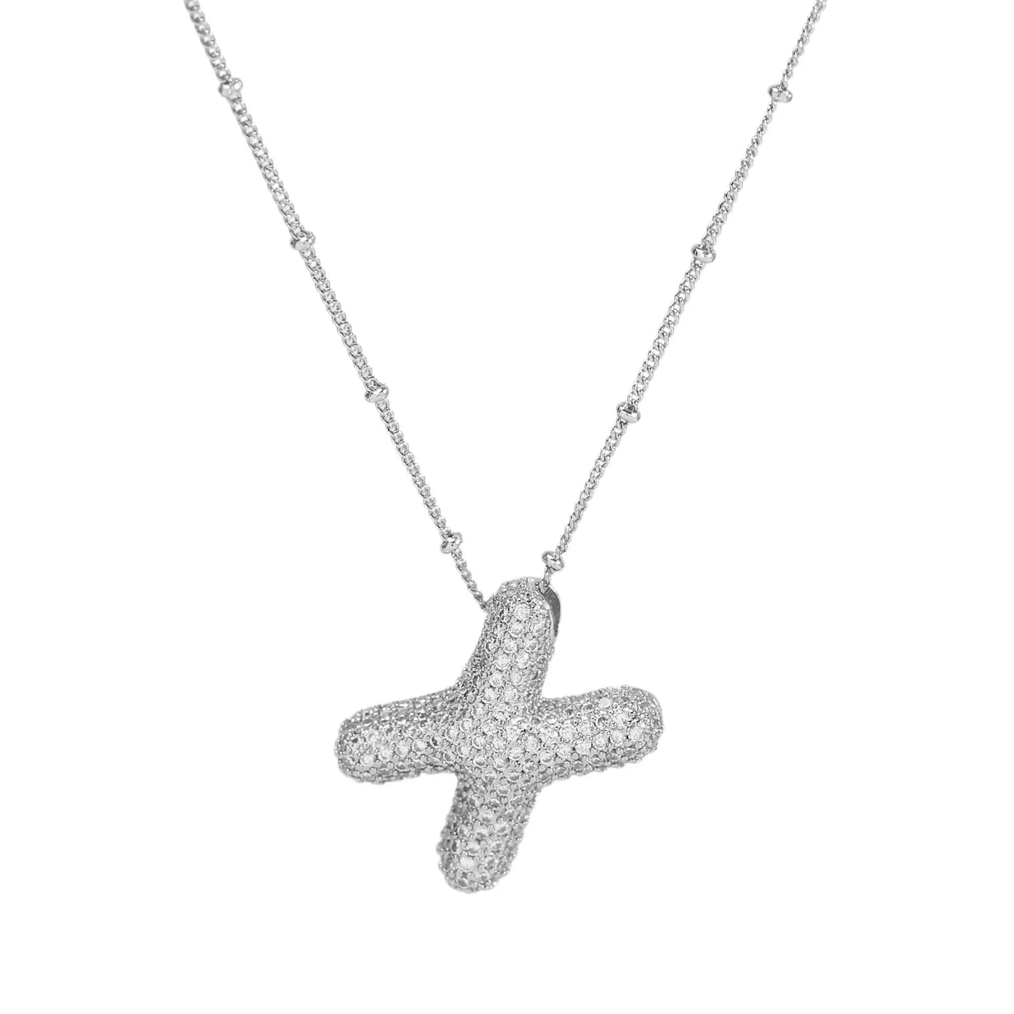 Initial CZ Balloon Bubble Sterling Silver Necklace: R