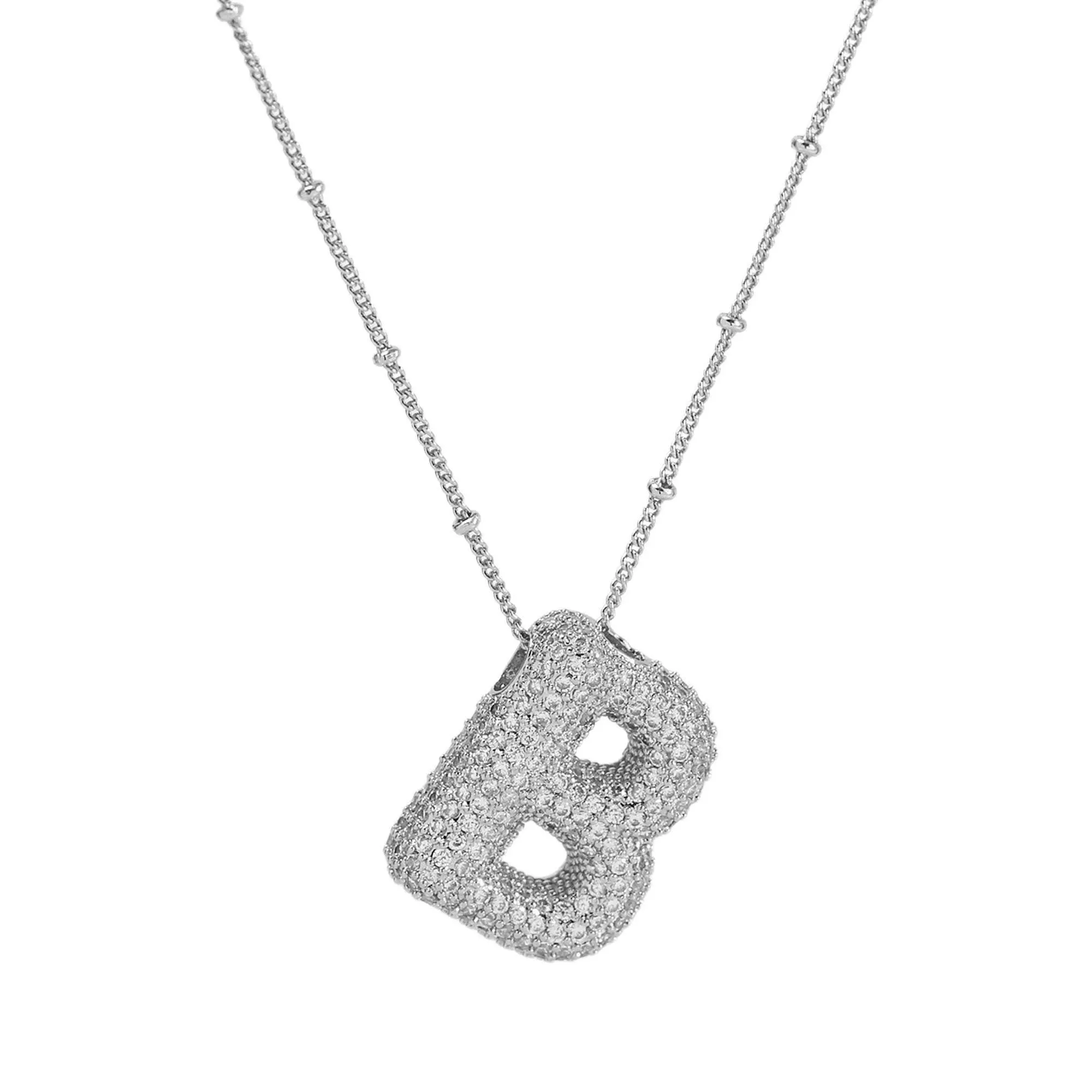 Initial CZ Balloon Bubble Sterling Silver Necklace: R