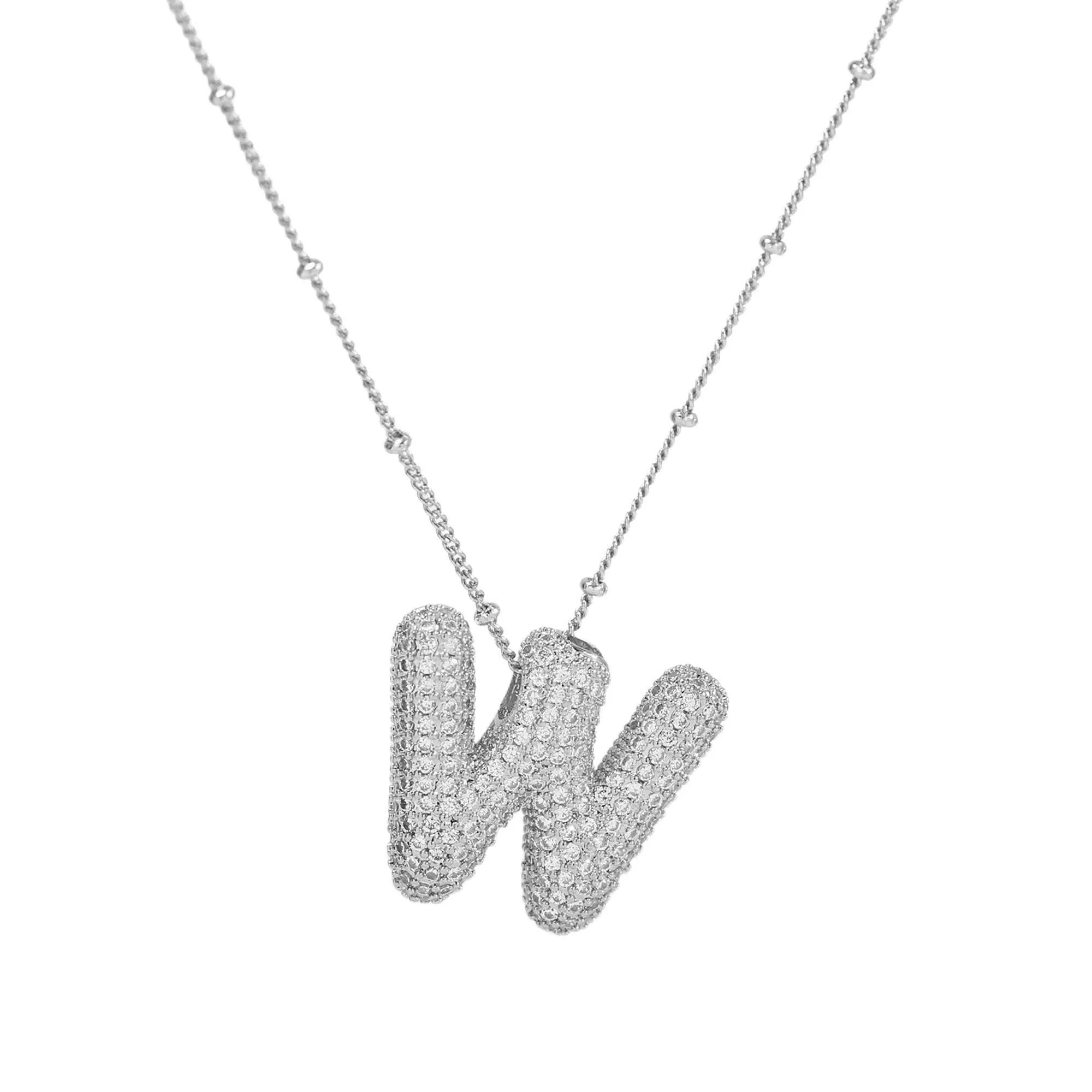 Initial CZ Balloon Bubble Sterling Silver Necklace: R