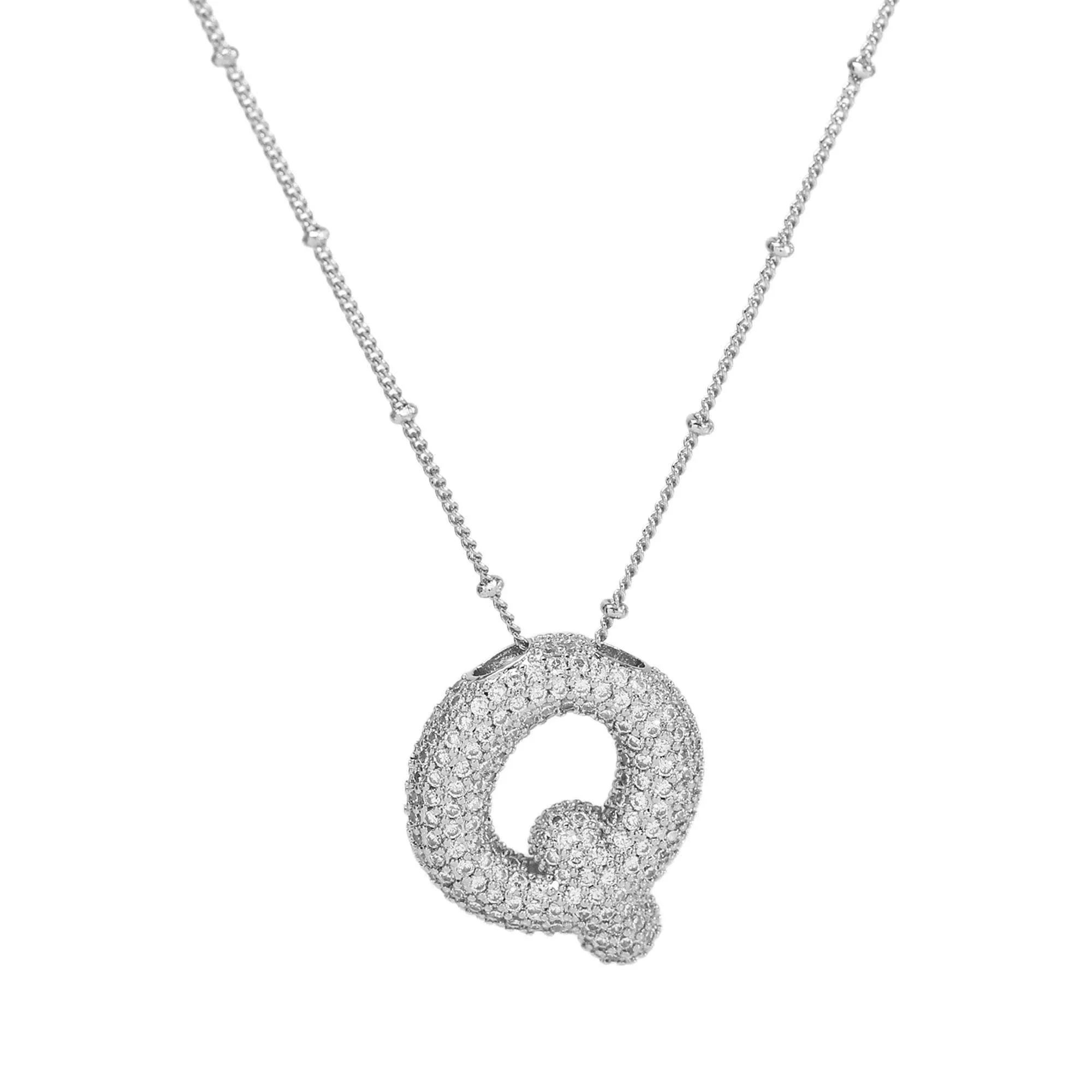 Initial CZ Balloon Bubble Sterling Silver Necklace: R