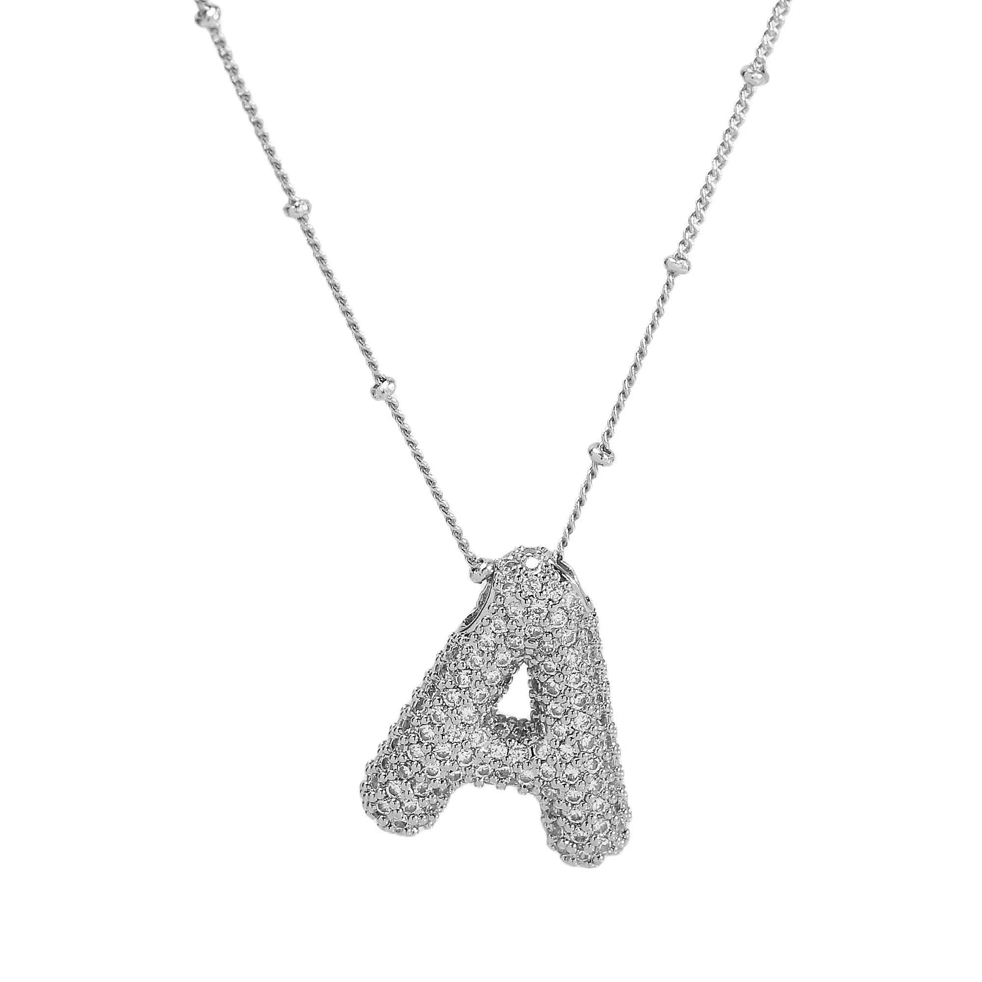 Initial CZ Balloon Bubble Sterling Silver Necklace: R