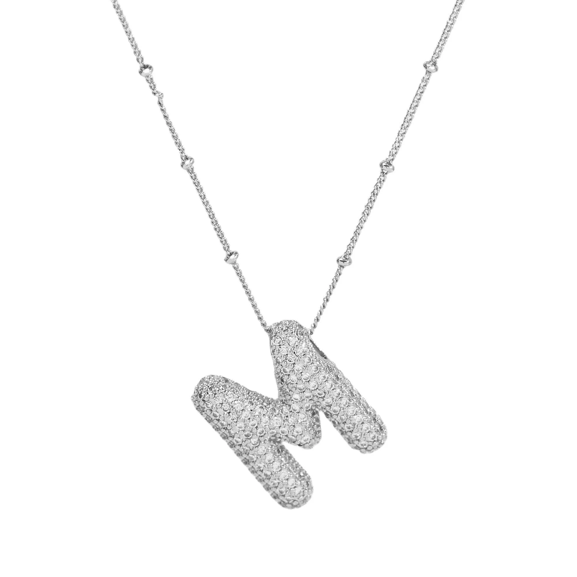 Initial CZ Balloon Bubble Sterling Silver Necklace: R