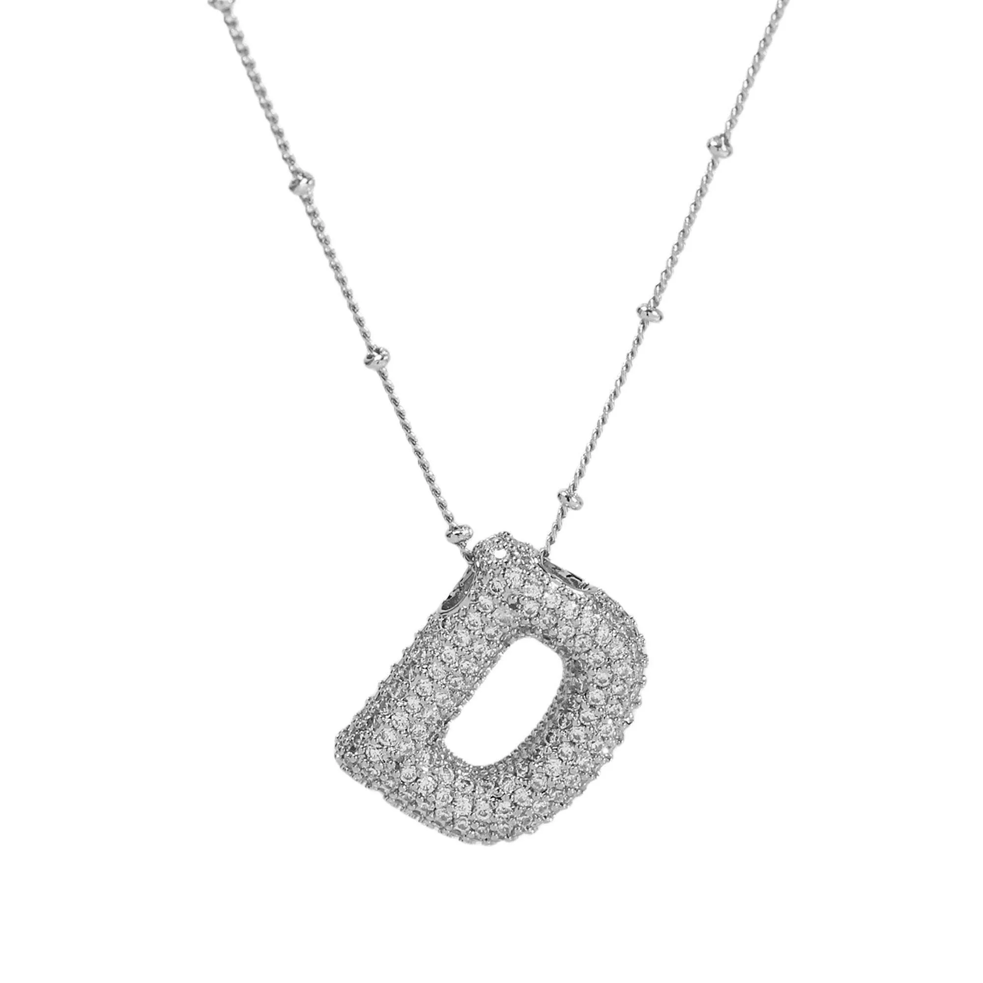 Initial CZ Balloon Bubble Sterling Silver Necklace: R