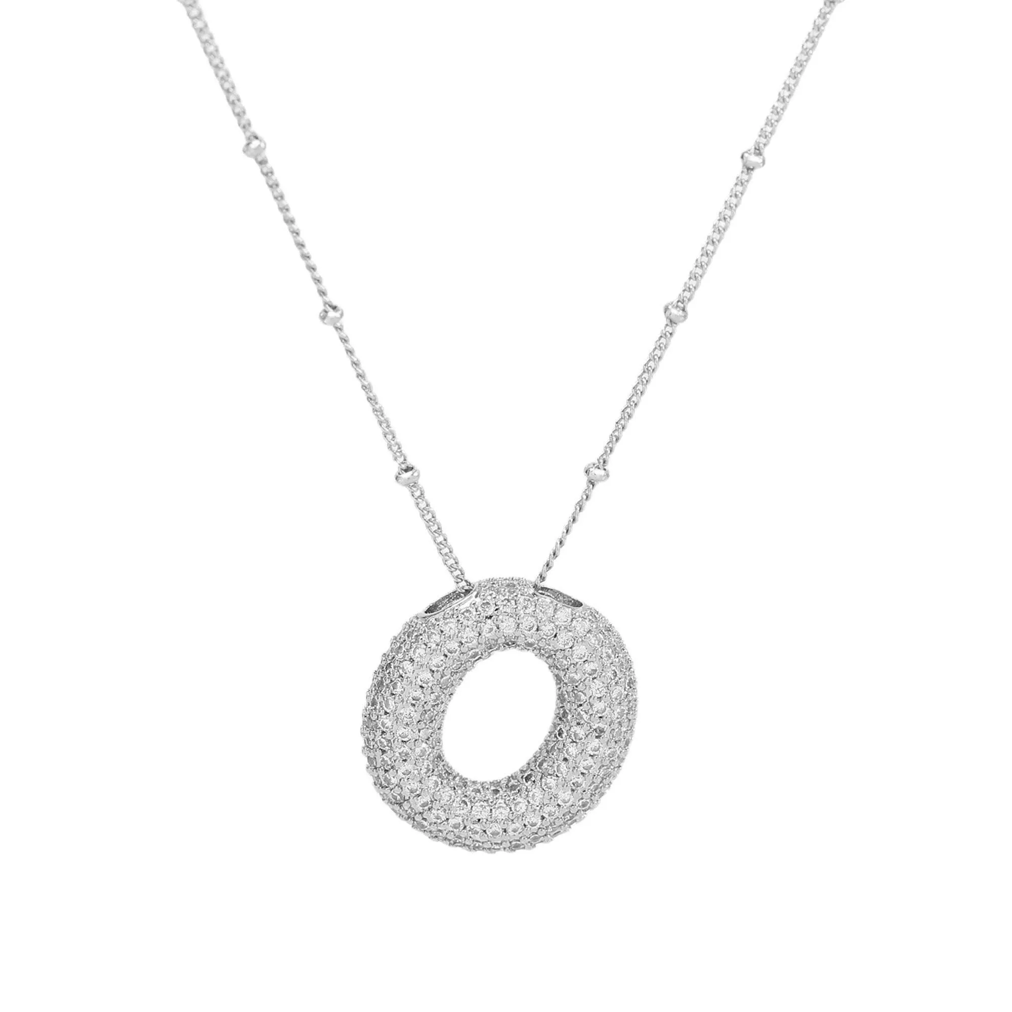 Initial CZ Balloon Bubble Sterling Silver Necklace: R