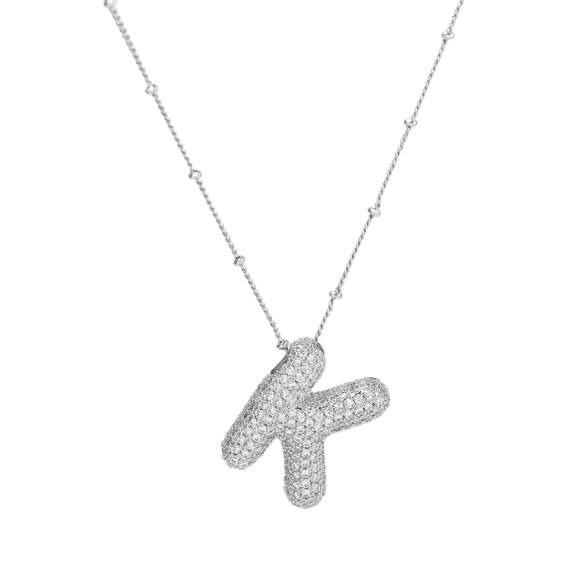 Initial CZ Balloon Bubble Sterling Silver Necklace: R