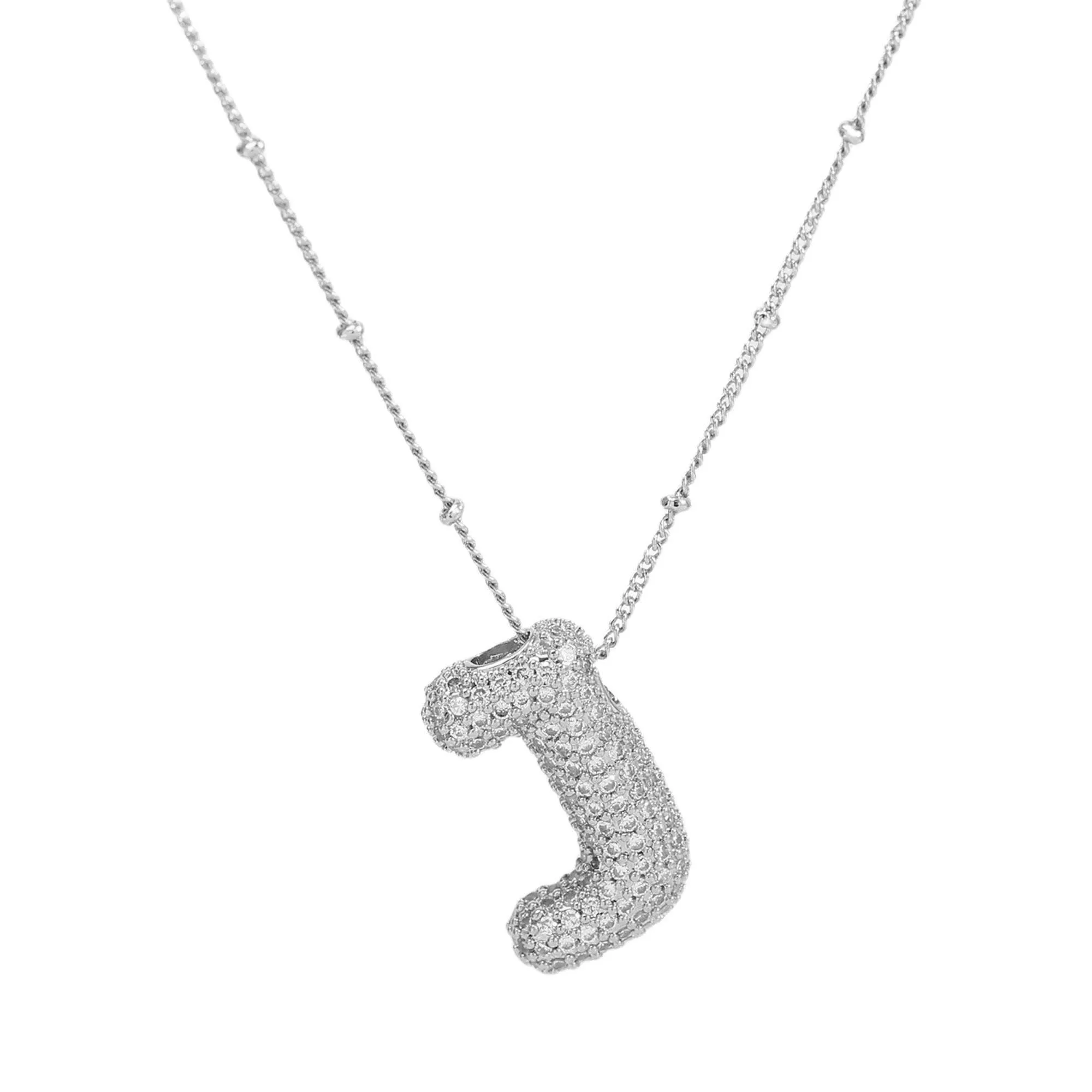 Initial CZ Balloon Bubble Sterling Silver Necklace: R