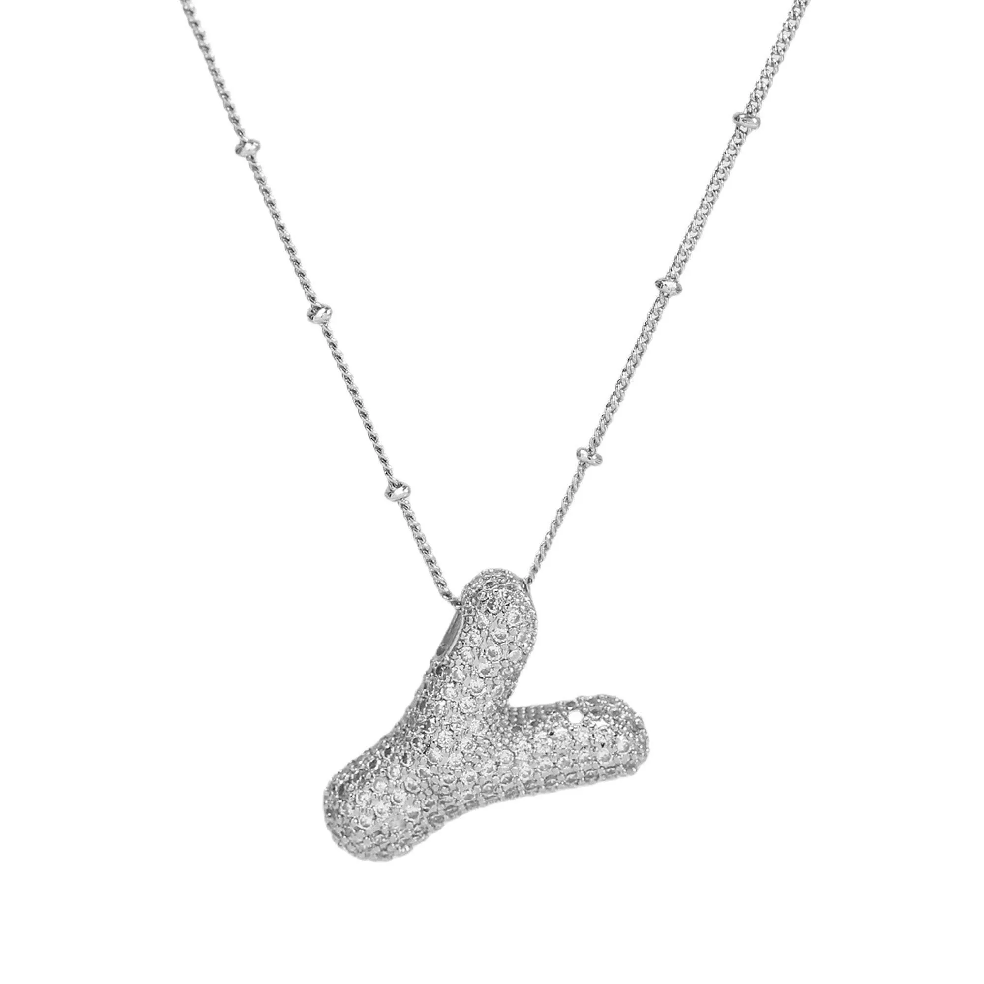 Initial CZ Balloon Bubble Sterling Silver Necklace: R