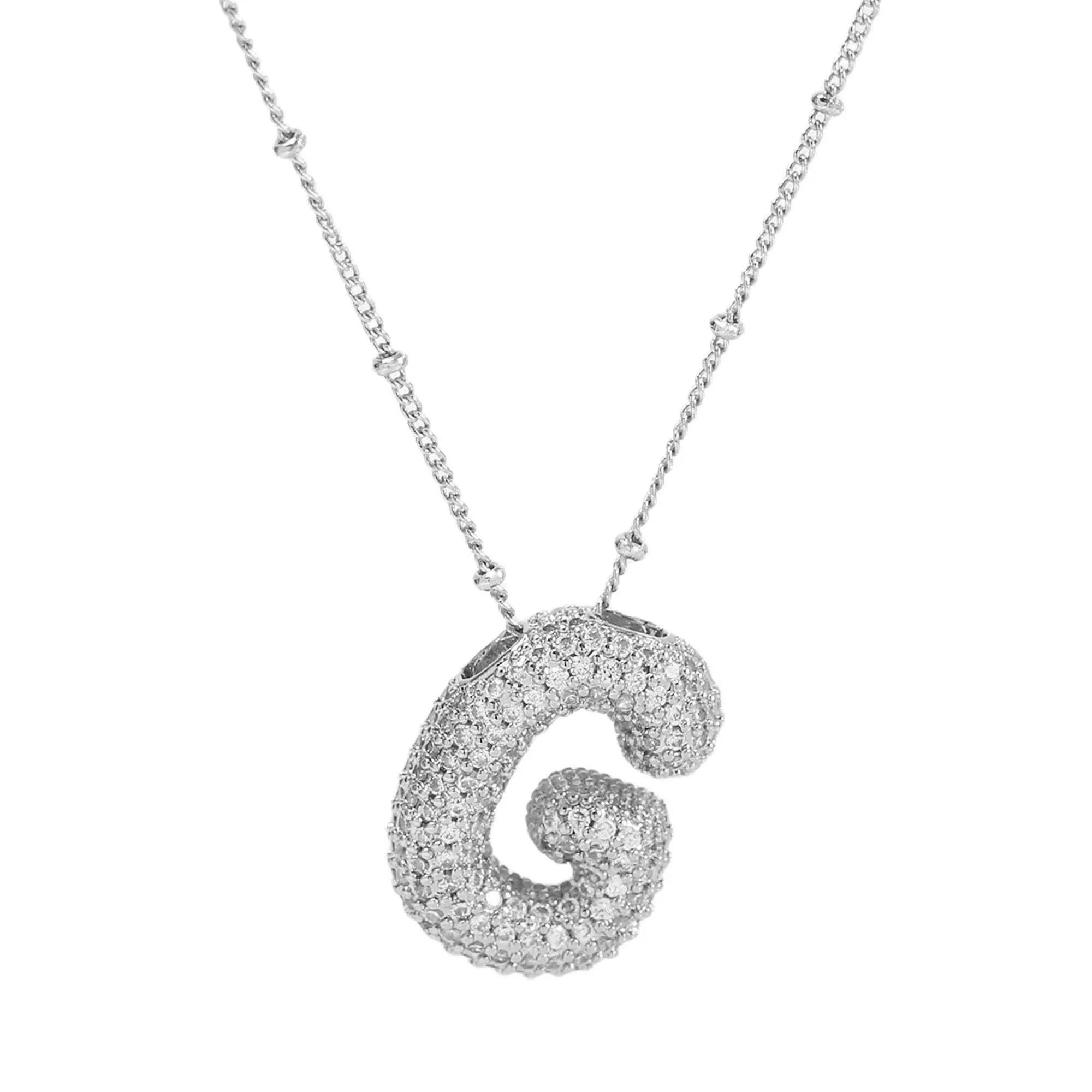 Initial CZ Balloon Bubble Sterling Silver Necklace: R