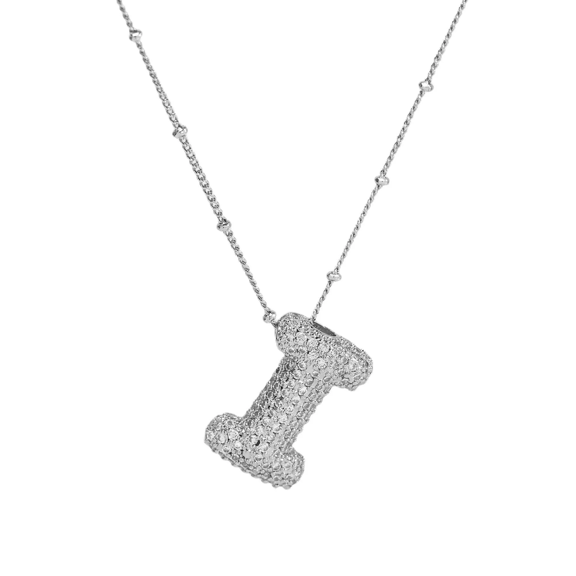 Initial CZ Balloon Bubble Sterling Silver Necklace: R
