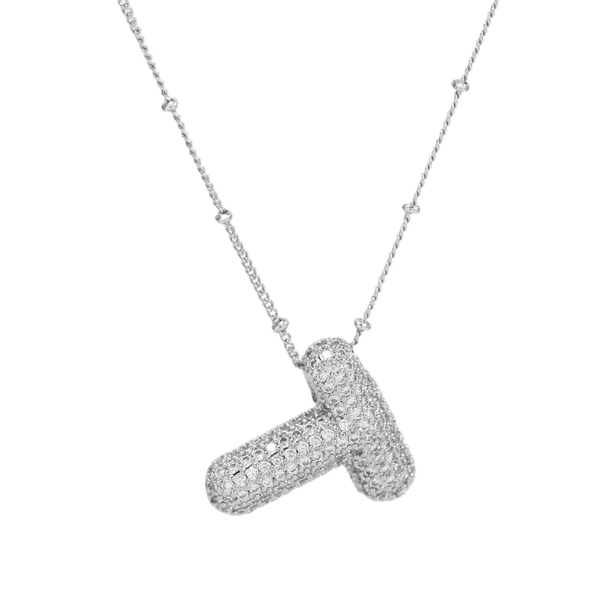 Initial CZ Balloon Bubble Sterling Silver Necklace: R