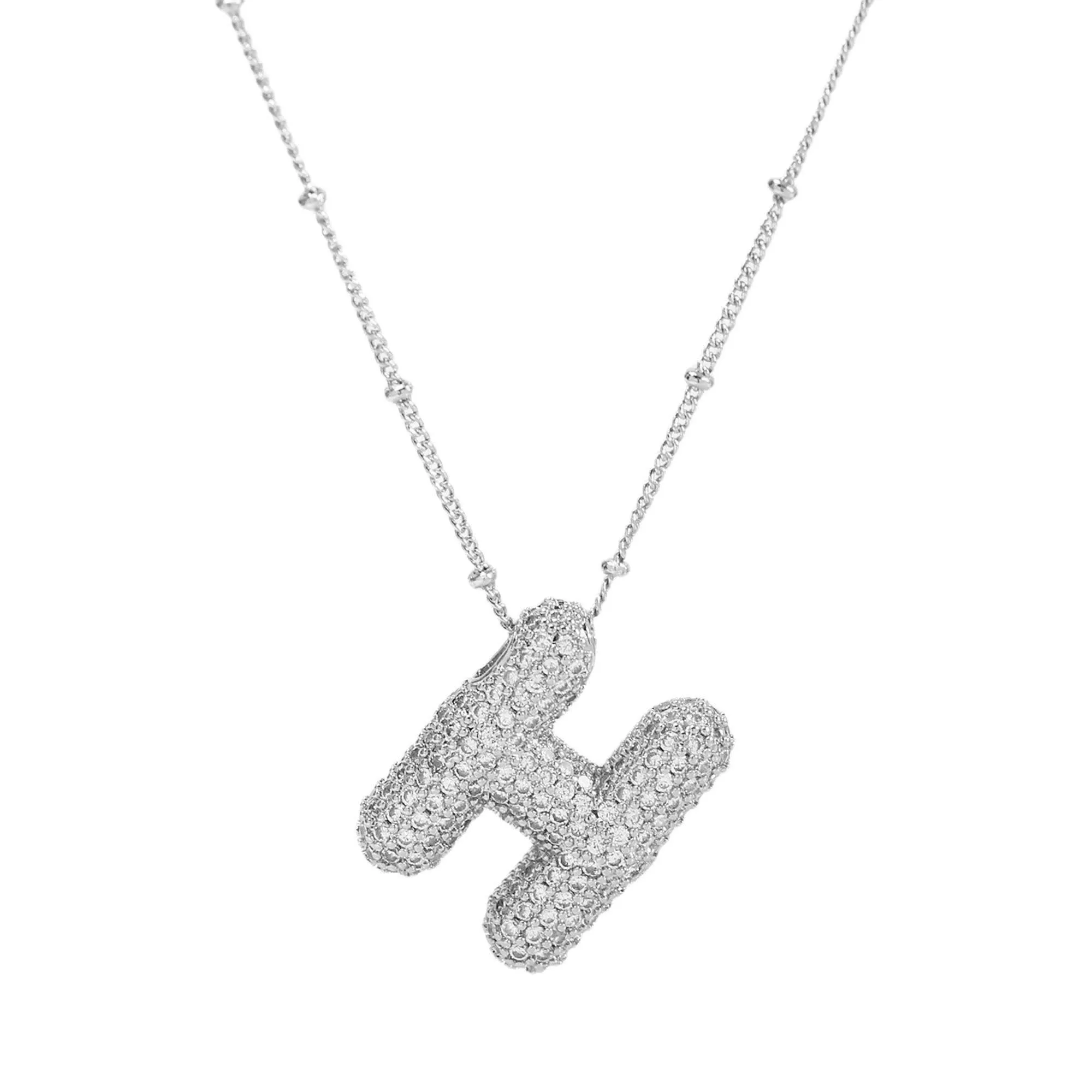 Initial CZ Balloon Bubble Sterling Silver Necklace: R