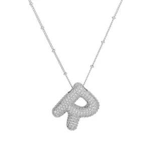 Initial CZ Balloon Bubble Sterling Silver Necklace: R