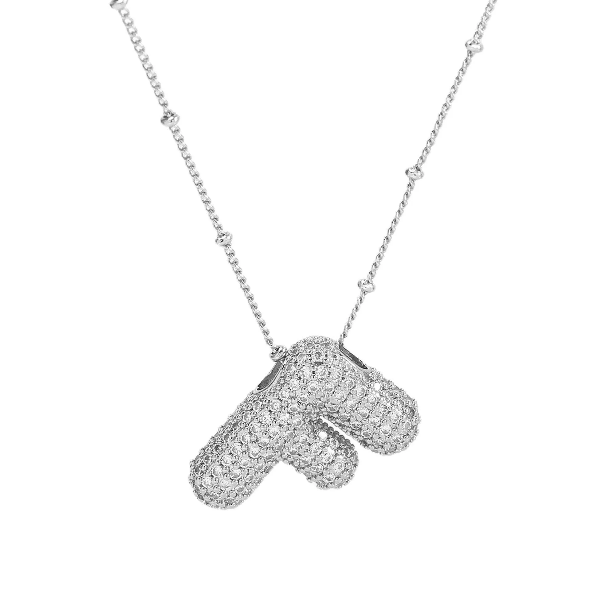 Initial CZ Balloon Bubble Sterling Silver Necklace: R