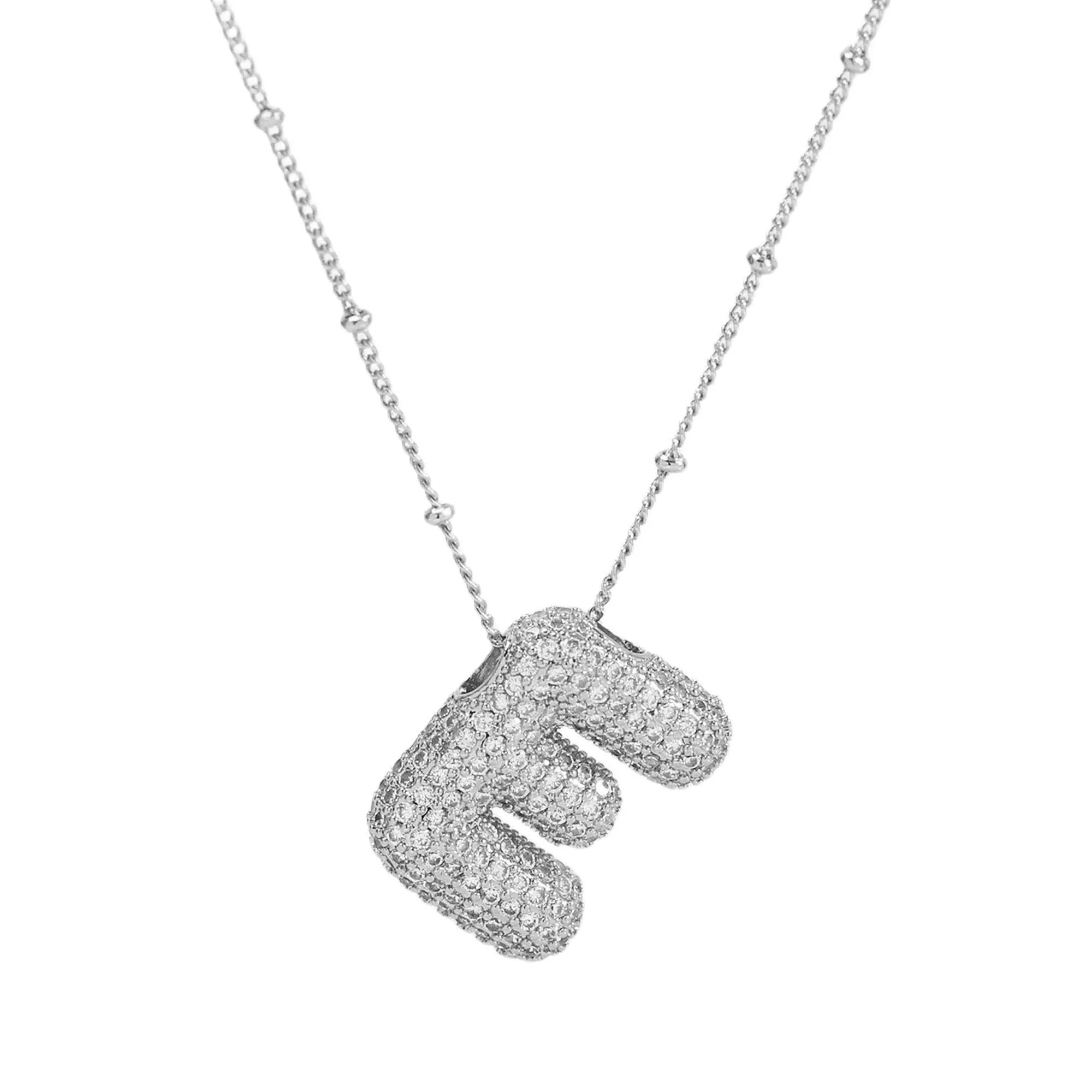 Initial CZ Balloon Bubble Sterling Silver Necklace: R
