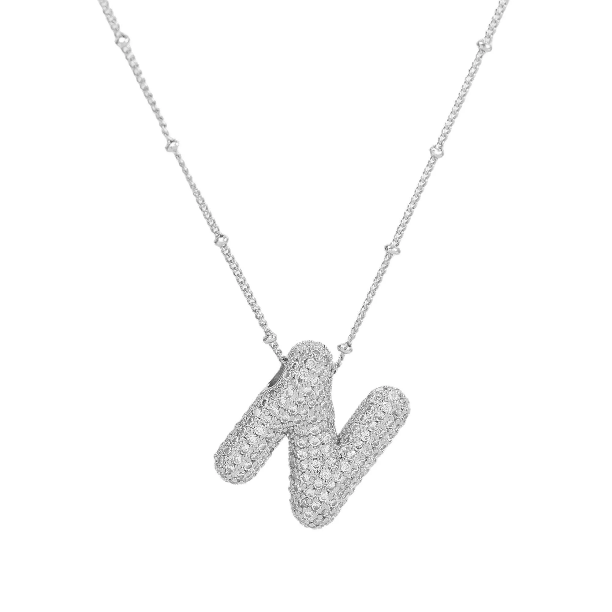 Initial CZ Balloon Bubble Sterling Silver Necklace: R
