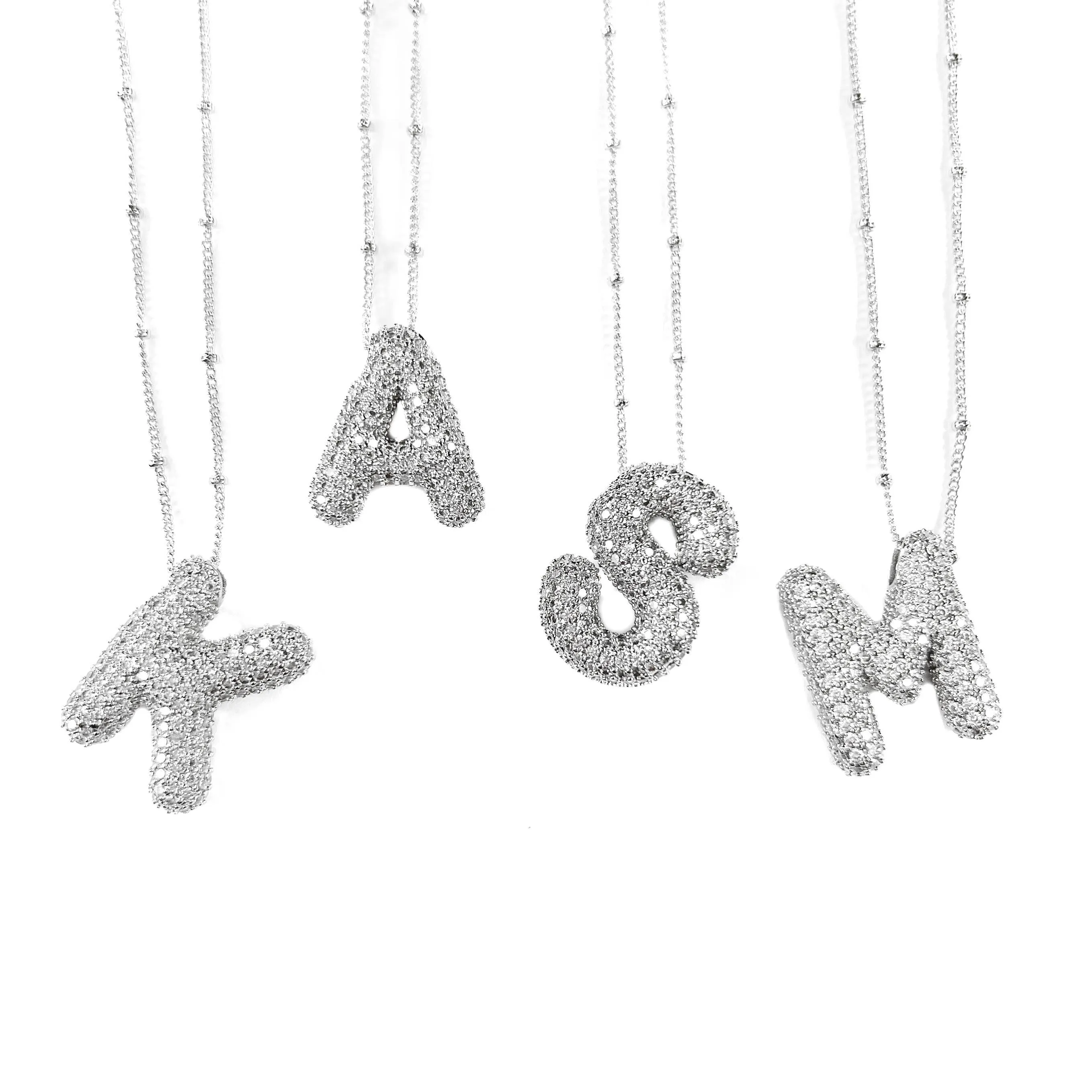 Initial CZ Balloon Bubble Sterling Silver Necklace: R