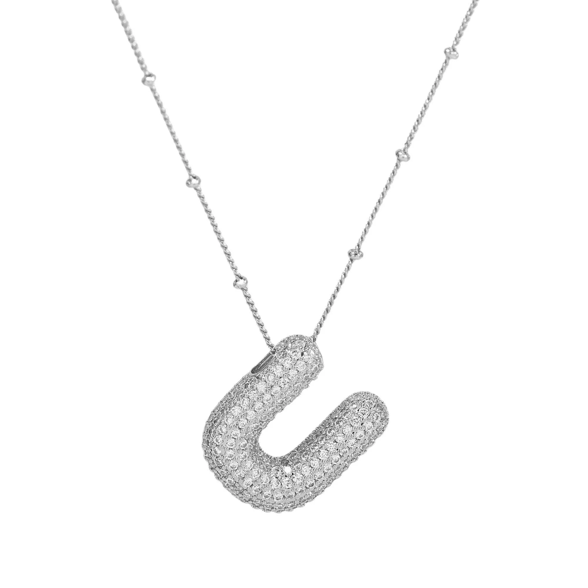 Initial CZ Balloon Bubble Sterling Silver Necklace: R