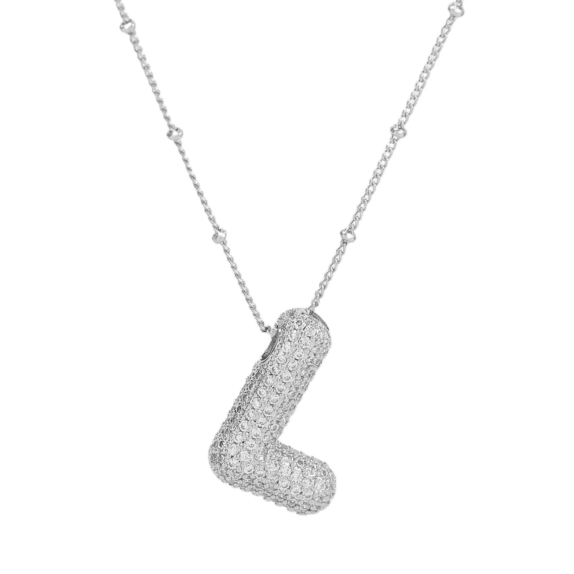 Initial CZ Balloon Bubble Sterling Silver Necklace: R