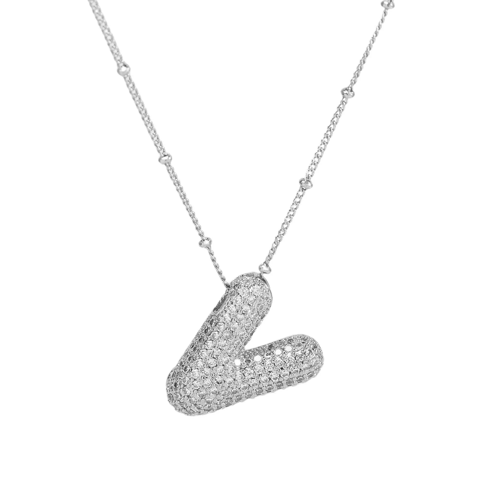 Initial CZ Balloon Bubble Sterling Silver Necklace: R