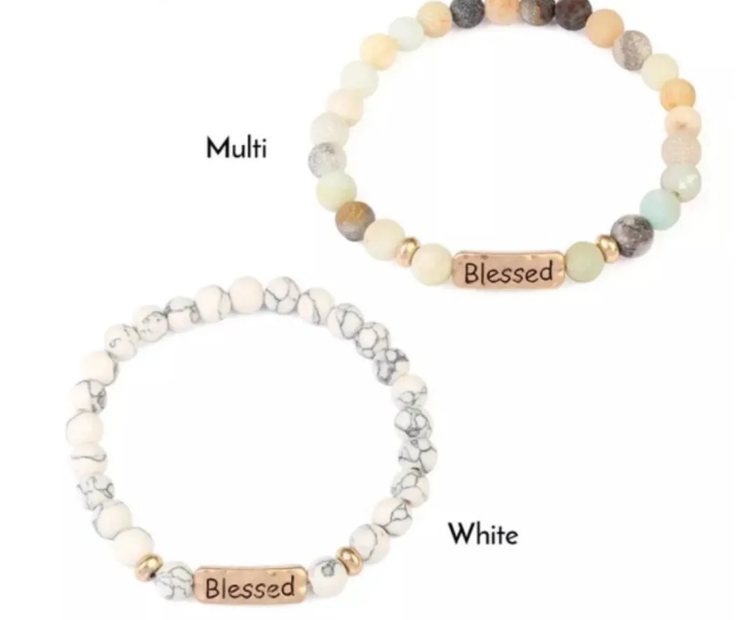 Inspirational Natural Stone Bracelet Engraved Charm