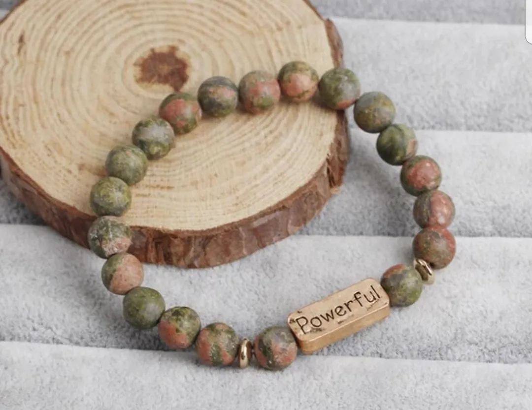 Inspirational Natural Stone Bracelet Engraved Charm