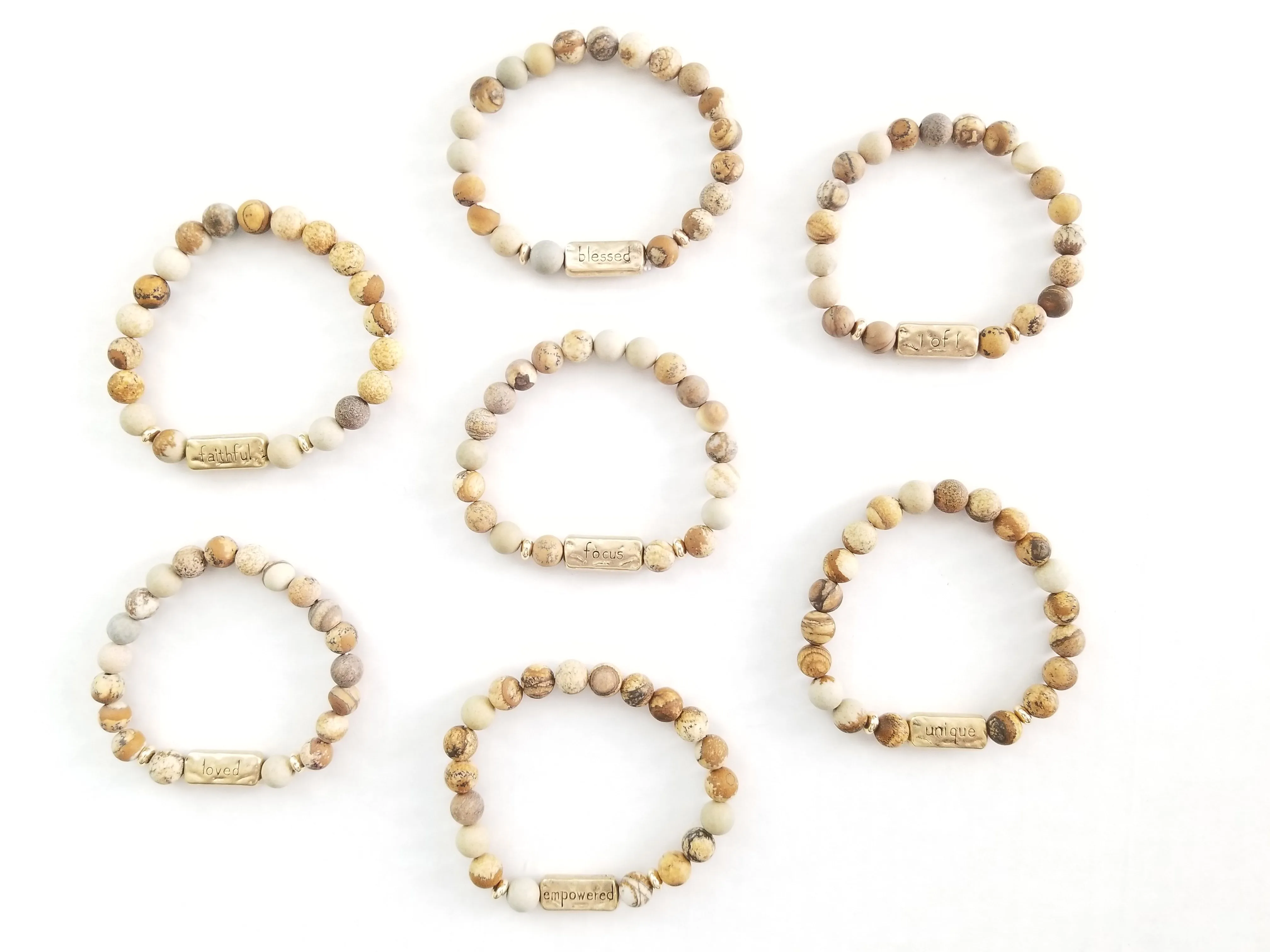 Inspirational Natural Stone Bracelet Engraved Charm