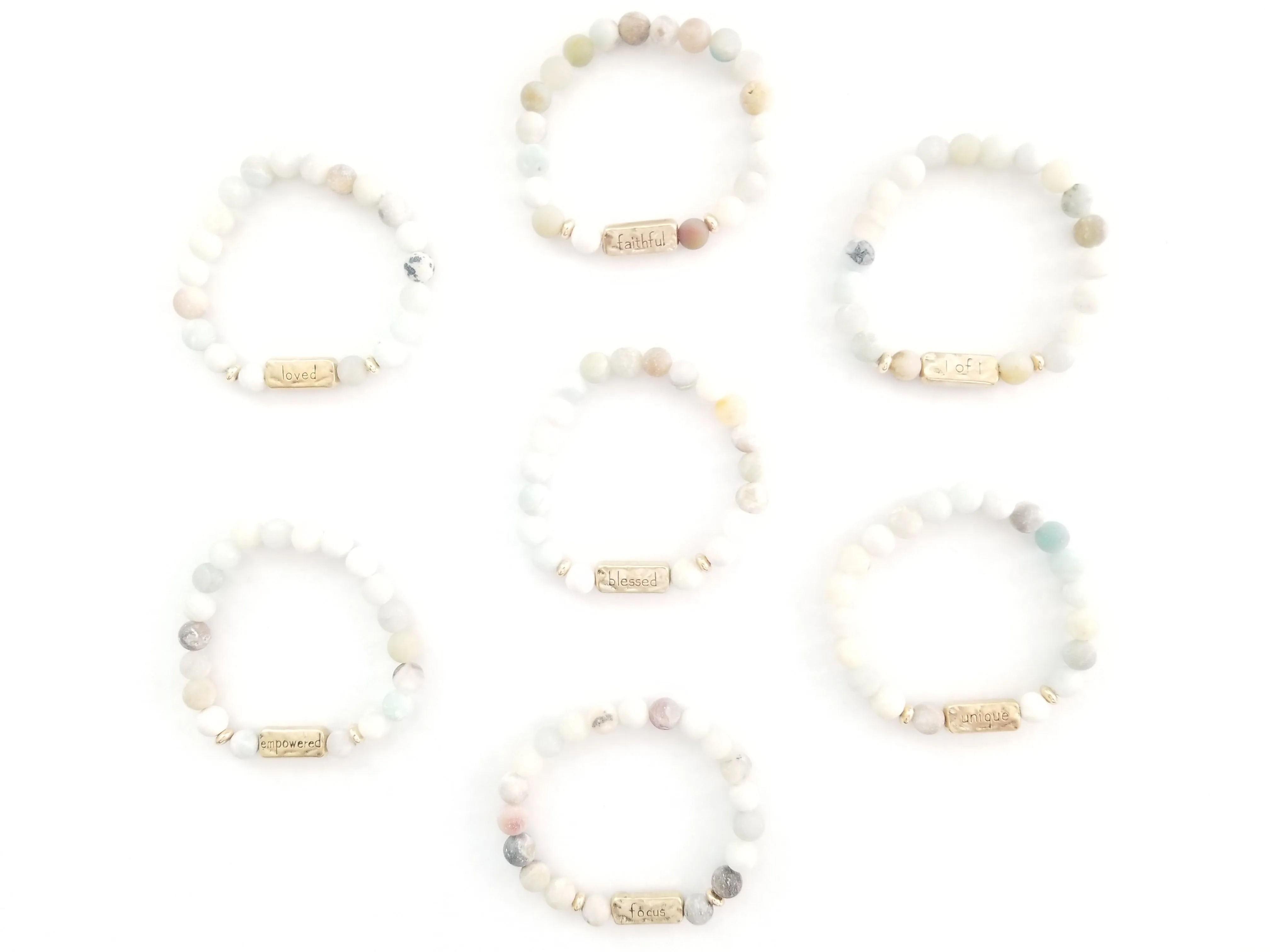 Inspirational Natural Stone Bracelet Engraved Charm