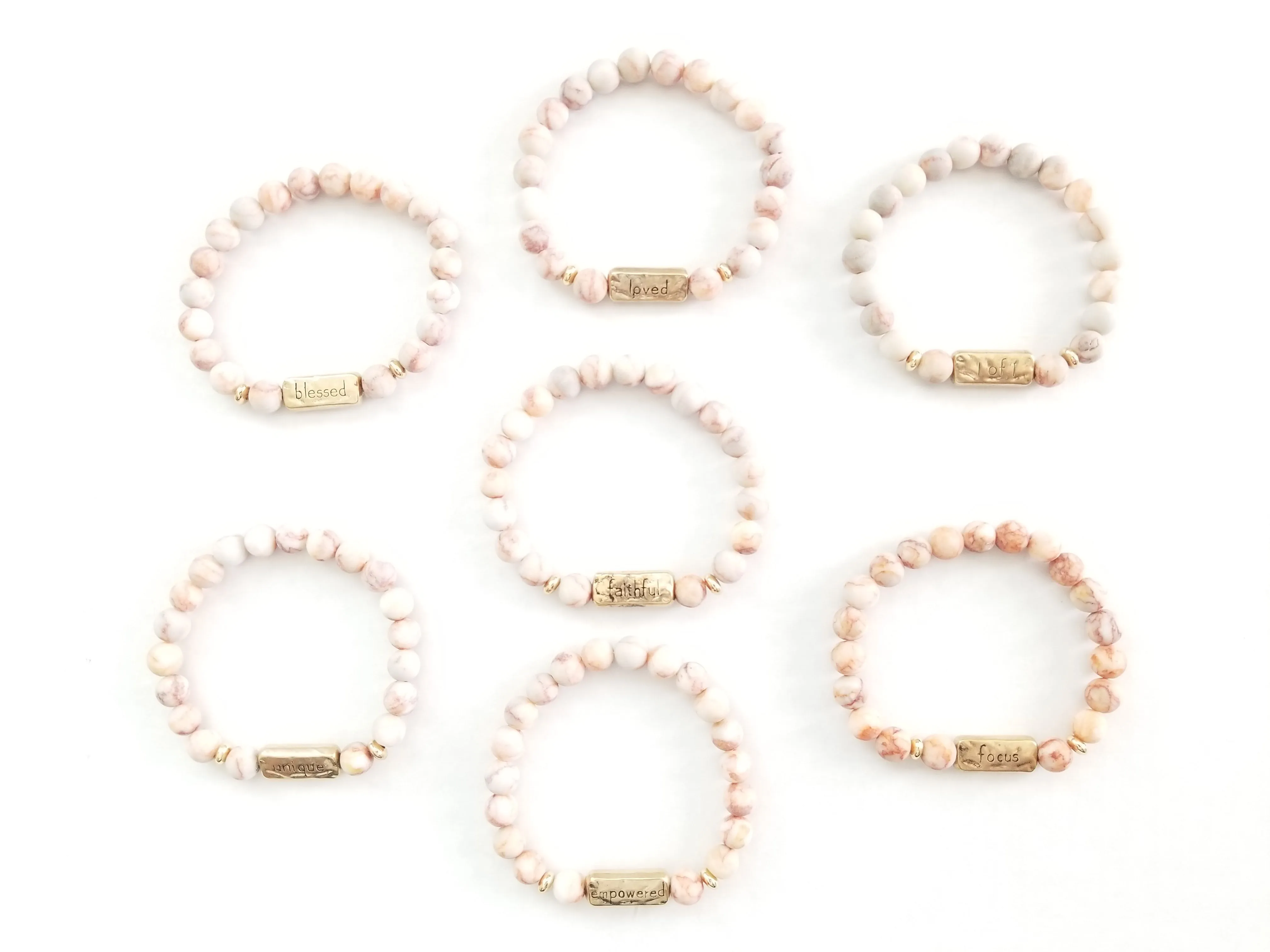 Inspirational Natural Stone Bracelet Engraved Charm