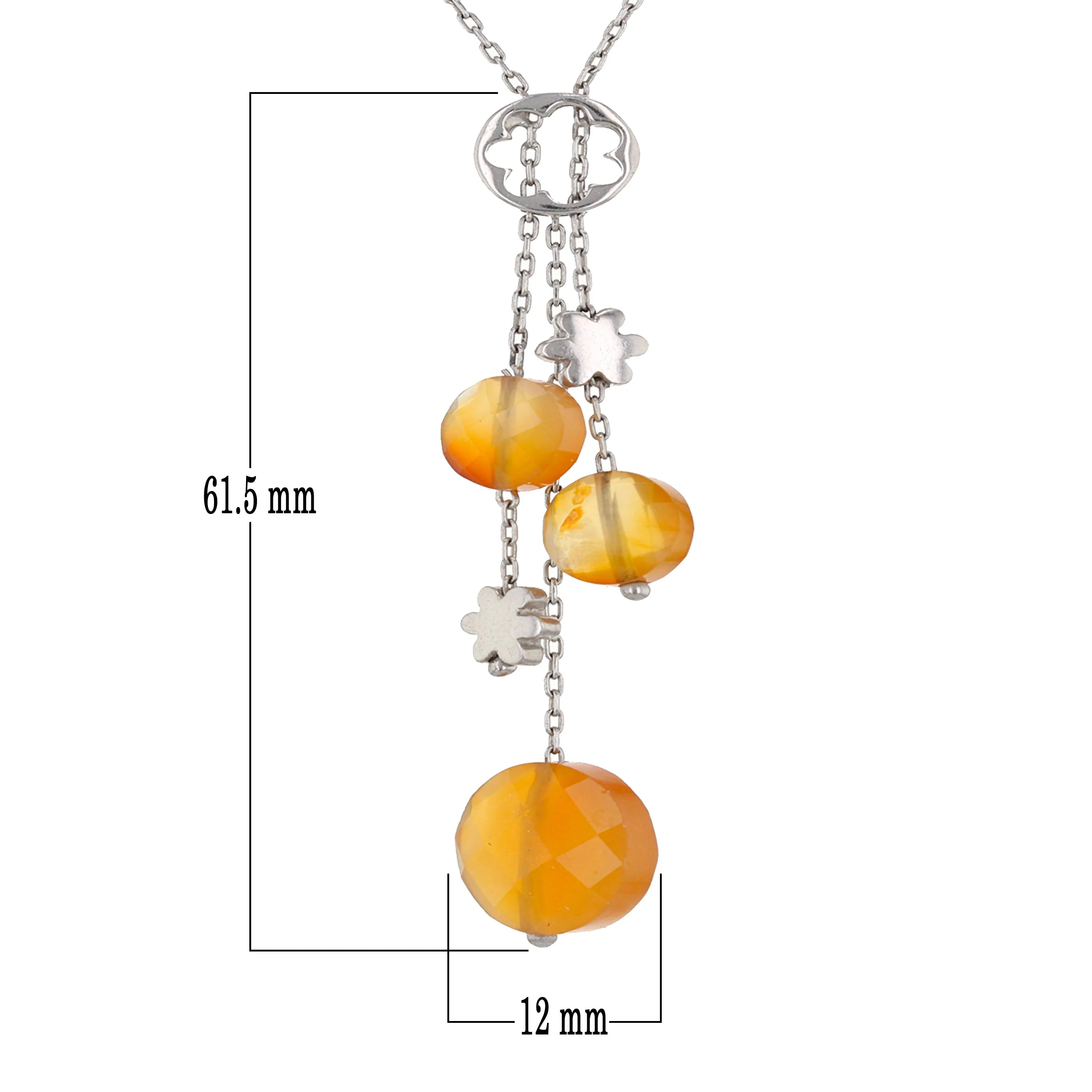 Italian 14k White Gold Faceted Orange Agate & Flower Fringe Necklace 18"