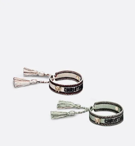 J'Adior Bracelet Set • Pastel Peyote Green and Beige Embroidery with Matte Gold-Finish Metal
