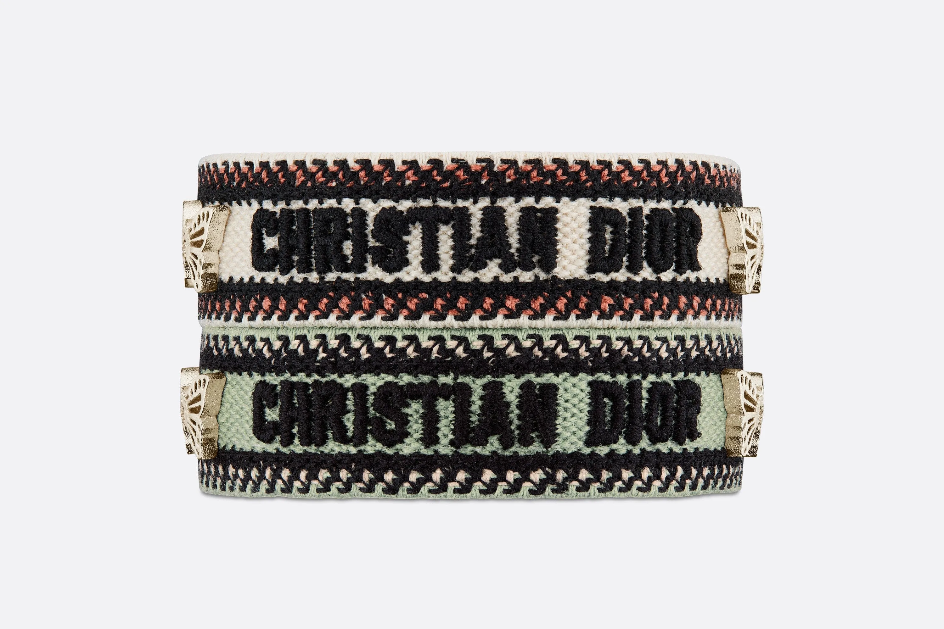 J'Adior Bracelet Set • Pastel Peyote Green and Beige Embroidery with Matte Gold-Finish Metal