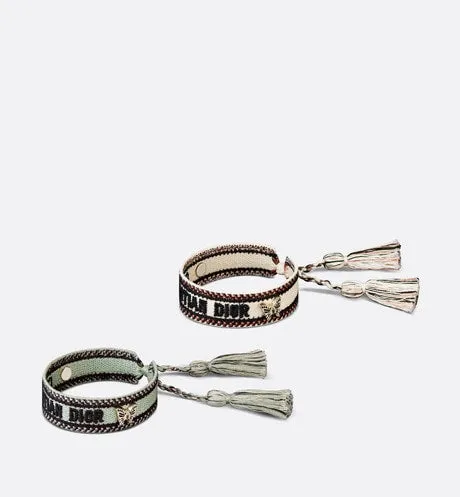 J'Adior Bracelet Set • Pastel Peyote Green and Beige Embroidery with Matte Gold-Finish Metal