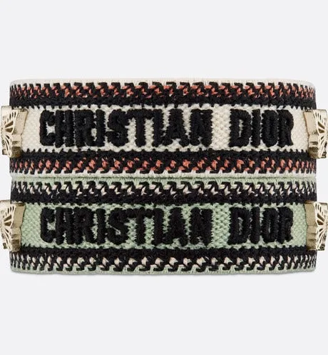J'Adior Bracelet Set • Pastel Peyote Green and Beige Embroidery with Matte Gold-Finish Metal