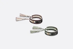 J'Adior Bracelet Set • Pastel Peyote Green and Beige Embroidery with Matte Gold-Finish Metal