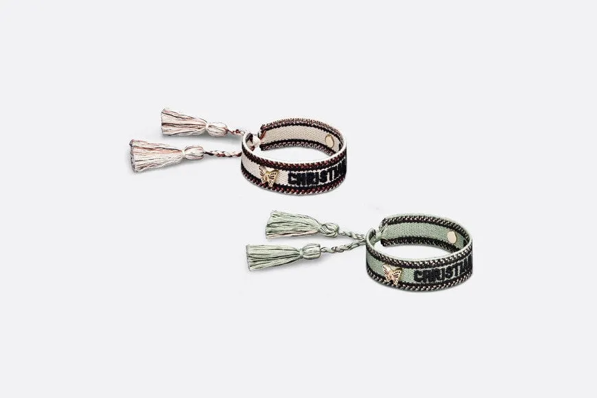 J'Adior Bracelet Set • Pastel Peyote Green and Beige Embroidery with Matte Gold-Finish Metal