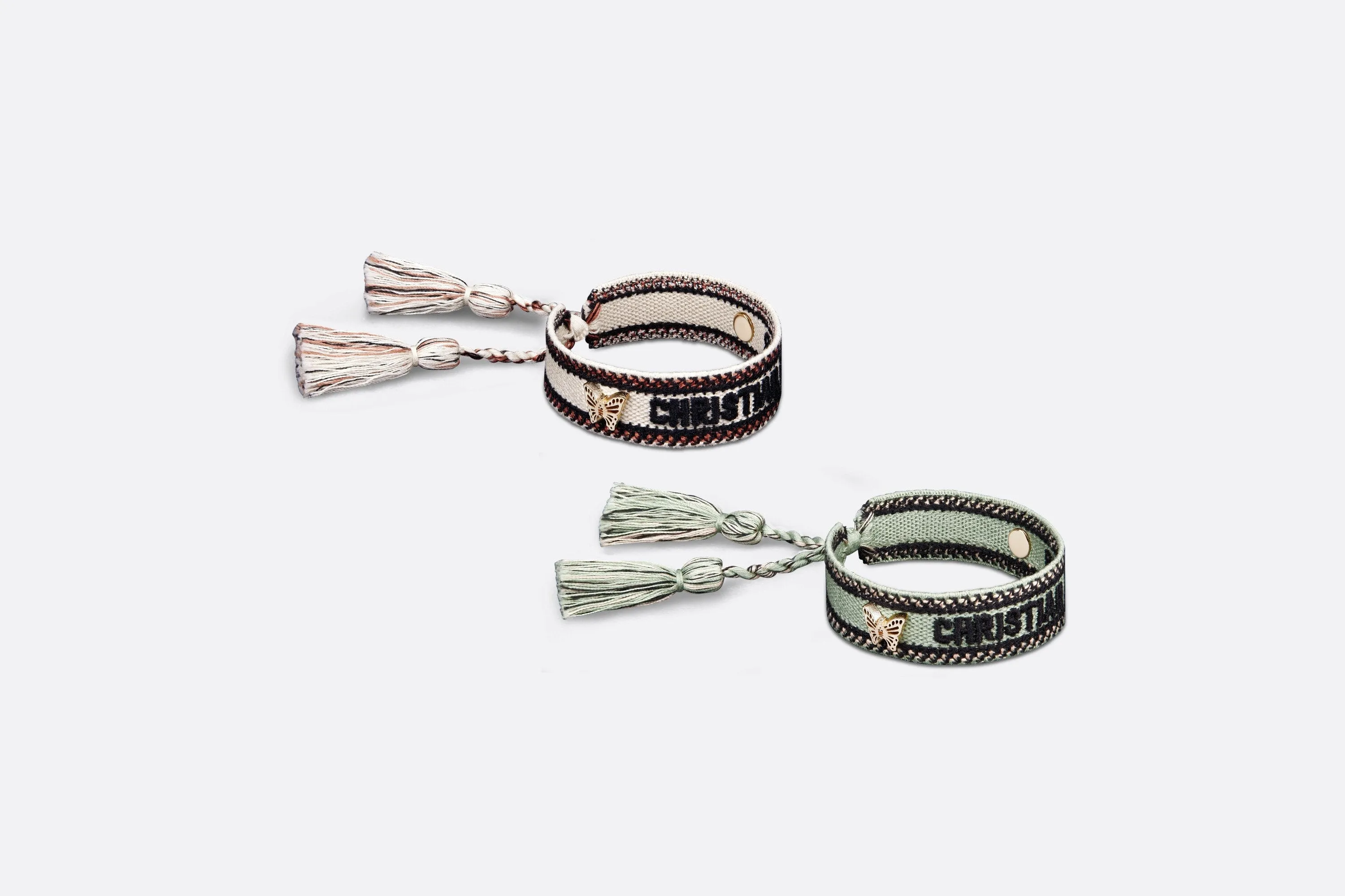 J'Adior Bracelet Set • Pastel Peyote Green and Beige Embroidery with Matte Gold-Finish Metal