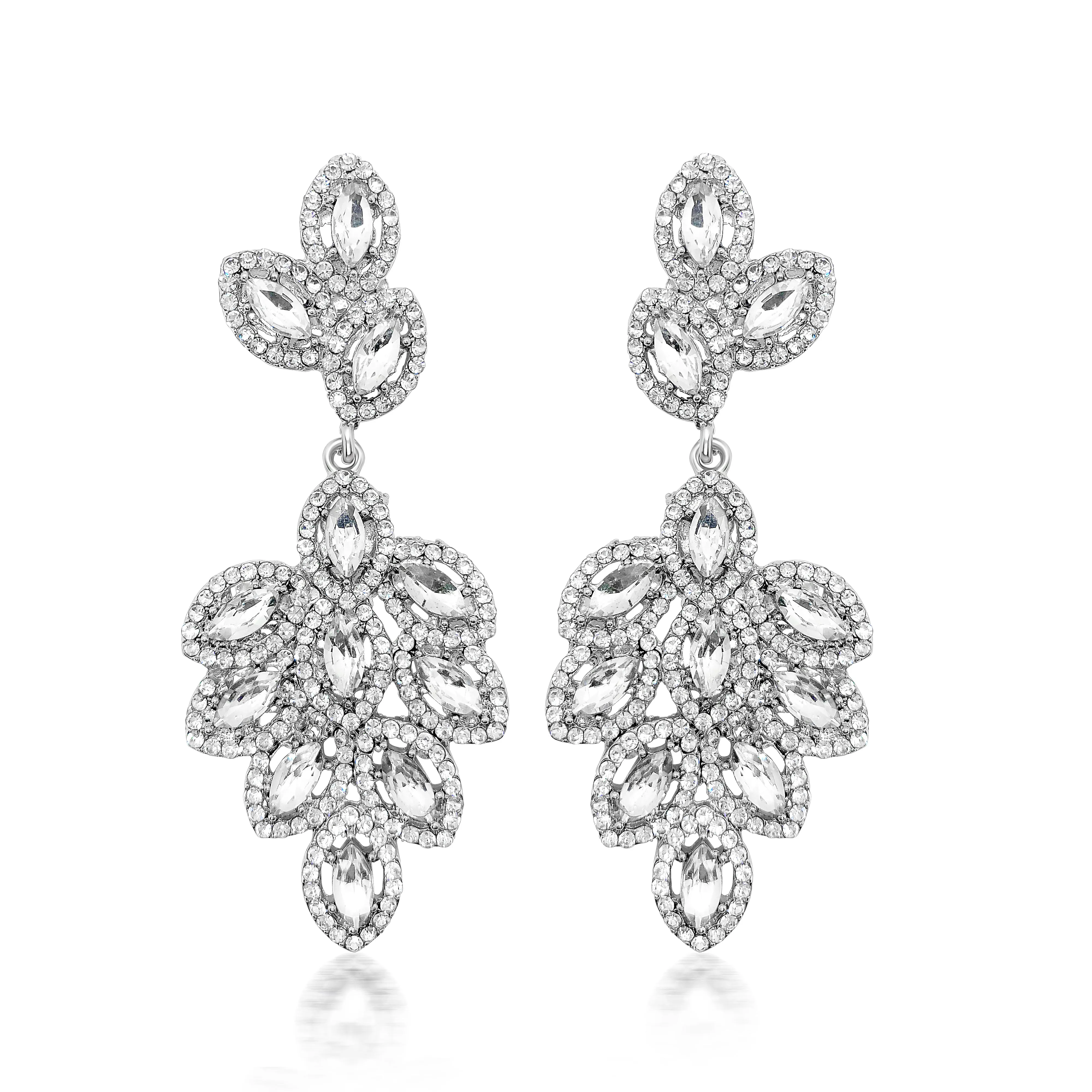 JAZZY - clear Silver Marquis Rhinestone Earrings