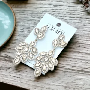 JAZZY - clear Silver Marquis Rhinestone Earrings