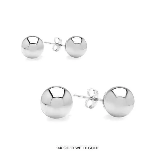 JewelMore 14-Karat Solid Gold Ball Stud Earrings 6MM