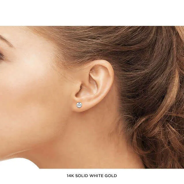 JewelMore 14-Karat Solid Gold Ball Stud Earrings 6MM