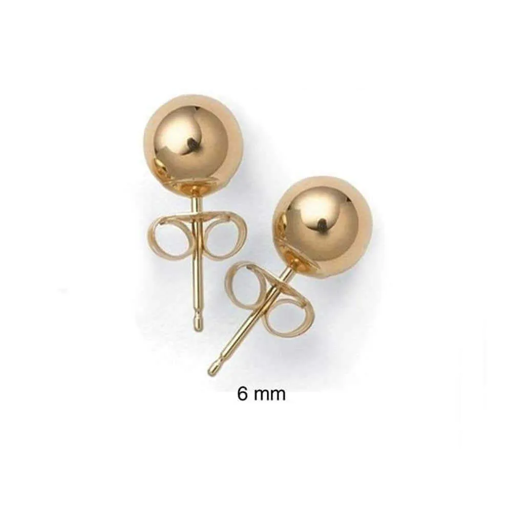 JewelMore 14-Karat Solid Gold Ball Stud Earrings 6MM