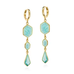 Jorge Revilla Sterling Silver 18k Yellow Gold Vermeil Geo Drop Amazonite Earrings – PE129-92/AZO