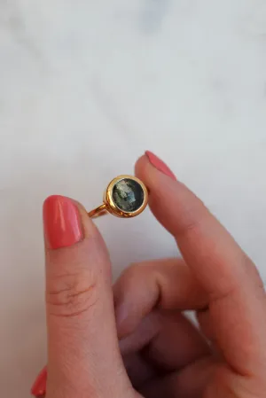 Juno Round Moss Agate Solitaire Ring