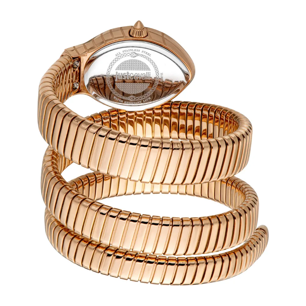 Just Cavalli Snake Shape Women's Watch - Rose Gold Color Case, Dark Green Dial, Rose Gold Color Bracelet