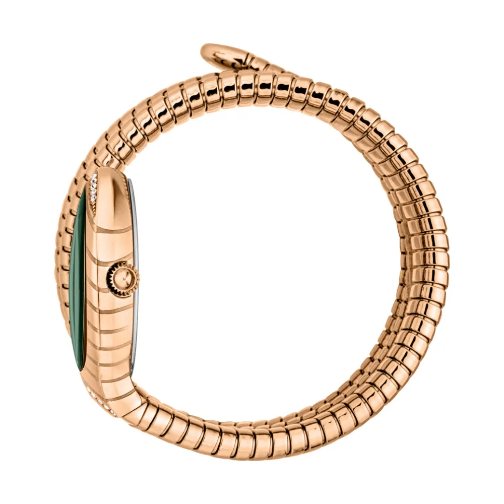 Just Cavalli Snake Shape Women's Watch - Rose Gold Color Case, Dark Green Dial, Rose Gold Color Bracelet