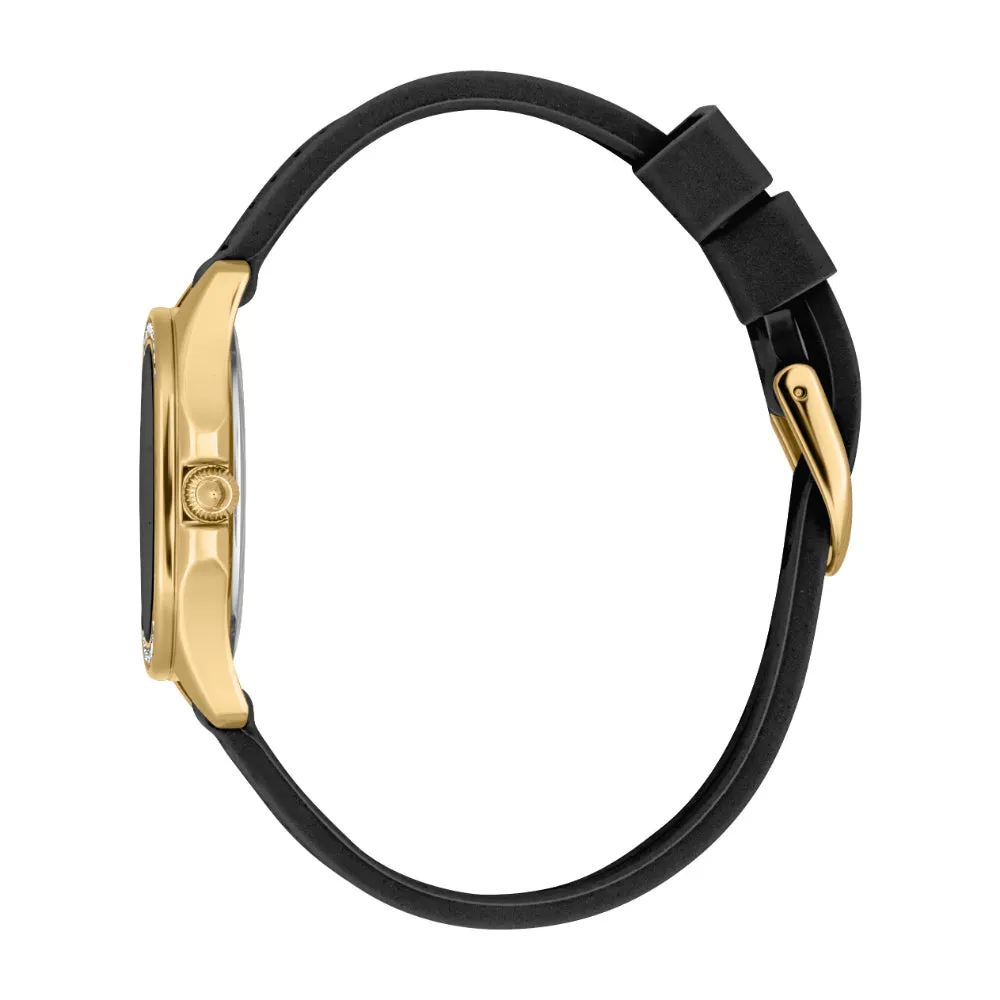 Just Cavalli Women's Gold Color Watch with Black Dial and Black Silicone Strap