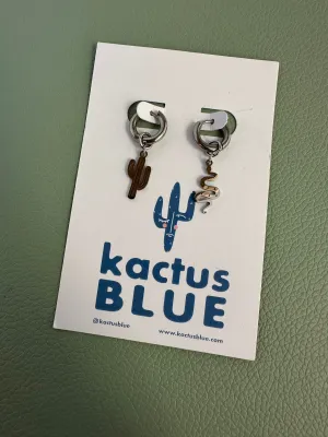 Kactus Blue - Silver Cactus   Snake Earrings