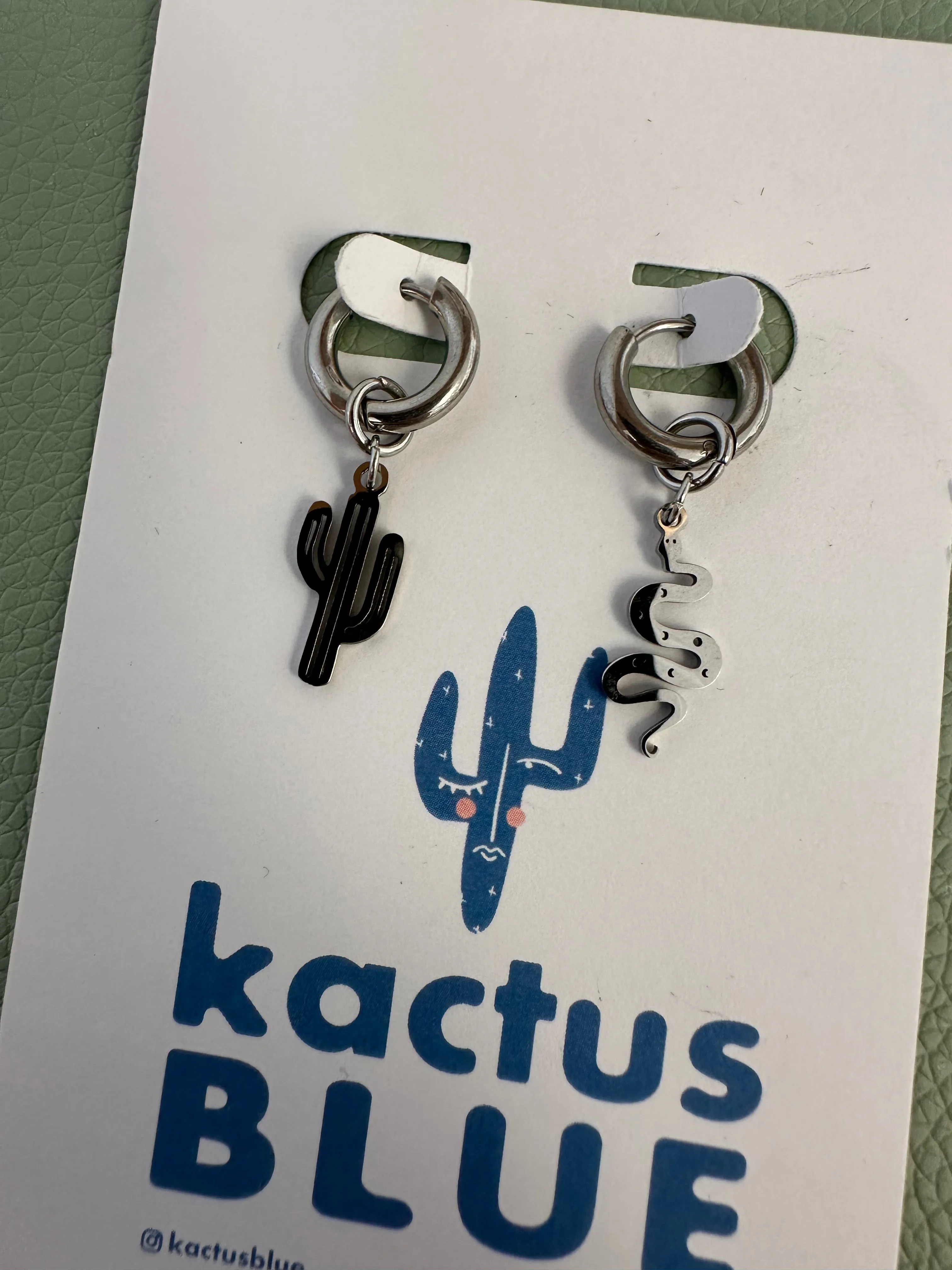 Kactus Blue - Silver Cactus   Snake Earrings